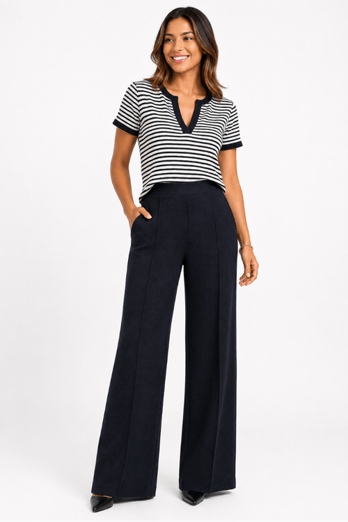 BLUSA TRICOT LISTRA FINA PRETO